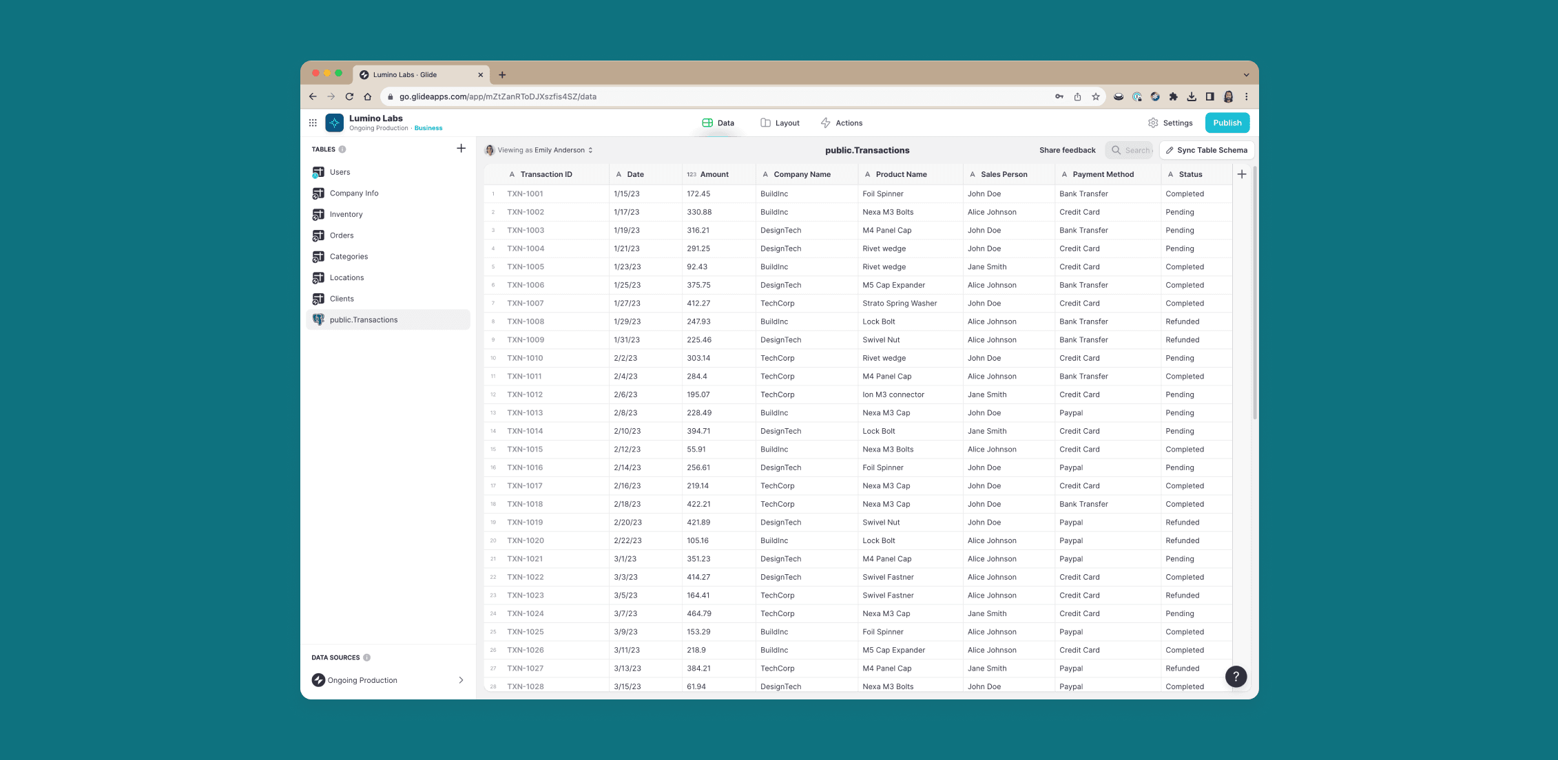 Once connected, you can link an entire dataset to create a read-and-write table in Glide or query your data to create a read-only table.